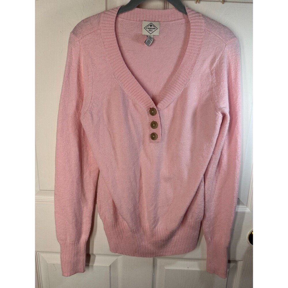 St. Johns Bay Pullover Sweater Women's Size Medium Pink Long Sleeves V-Neck